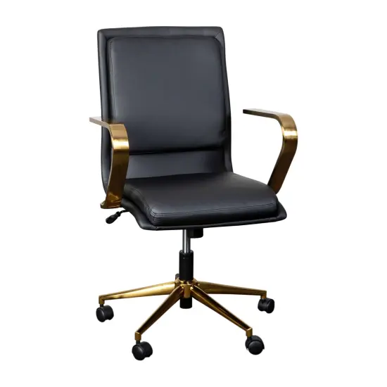 Merrick Lane Artemis Mid-Back Home Office Chair with Armrests, Height Adjustable Swivel Seat and Five Star Base Black/Gold {1}
