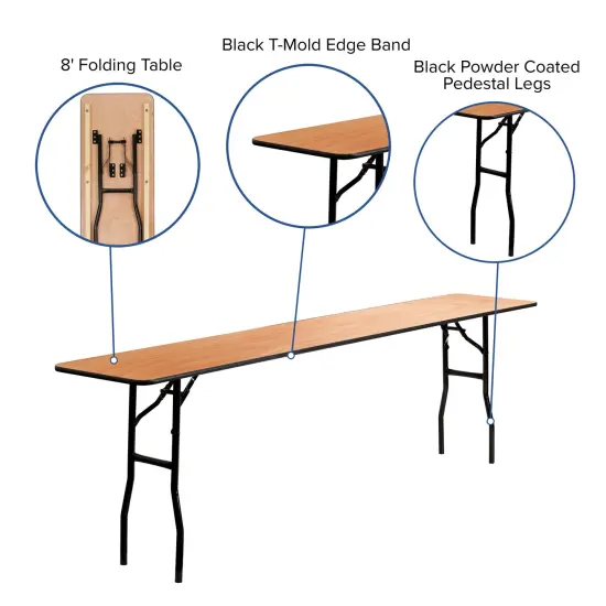 Emma and Oliver 8-Foot Rectangular Wood Folding Training / Seminar Table with Smooth Clear Coated Finished Top Natural {2}