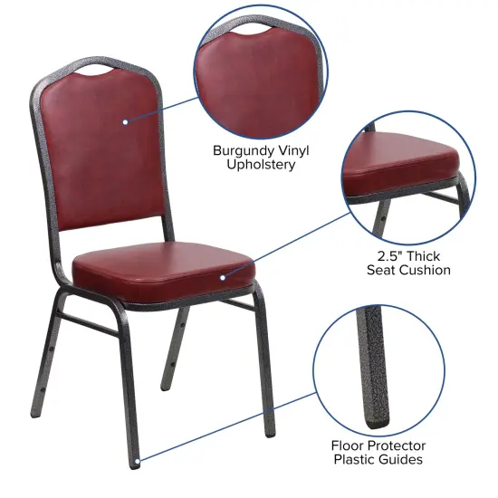 Emma and Oliver 4 Pack Crown Back Stacking Banquet Chair BurgundyVinyl/Silver {2}