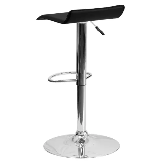Emma and Oliver Solid Wave Seat Vinyl Adjustable Height Barstool with Chrome Base Black {4}