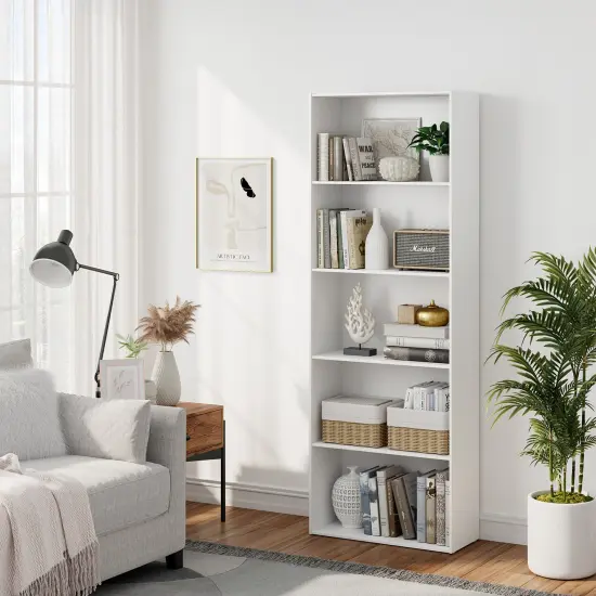 5-Tier Modern Bookcase with Open Storage Shelves and Durable MDF Frame White {2}