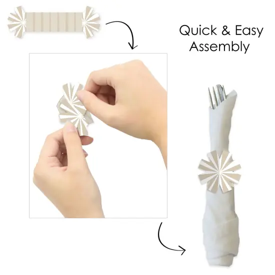 Big Dot of Happiness Tan Stripes - Simple Party Paper Napkin Holder - Napkin Rings - Set of 24 {6}