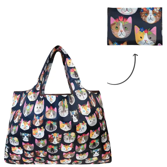 Wrapables Large Foldable Tote Nylon Reusable Grocery Bag Crazy Cats {3}