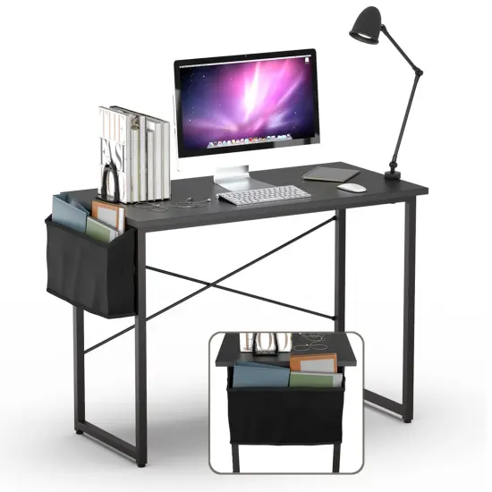 Costway 40''Modern Computer Desk Study Writing Table w/ Storage Bag Black/Coffee/Brown {1}