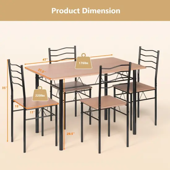 5 pcs Wood Metal Dining Table Set with 4 Chairs Natural {5}
