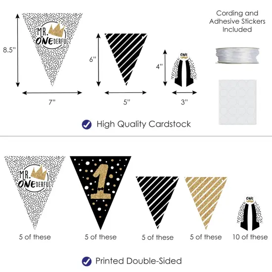 Big Dot of Happiness 1st Birthday Little Mr. Onederful - DIY Boy First Birthday Party Pennant Garland Decoration - Triangle Banner - 30 Pieces {4}