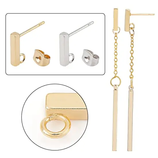 40 Pieces Hypoallergenic Stud Earring with Loop Rectangle Earring with Ear Nut 0.8mm Pin Stainless Steel Earring Posts for DIY Earrings Jewelry Making {4}