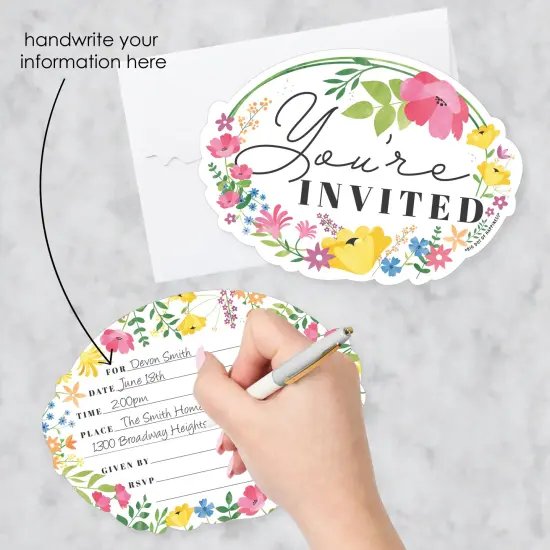 Big Dot of Happiness Wildflowers - Shaped Fill-In Invitations - Boho Floral Party Invitation Cards with Envelopes - Set of 12 {3}