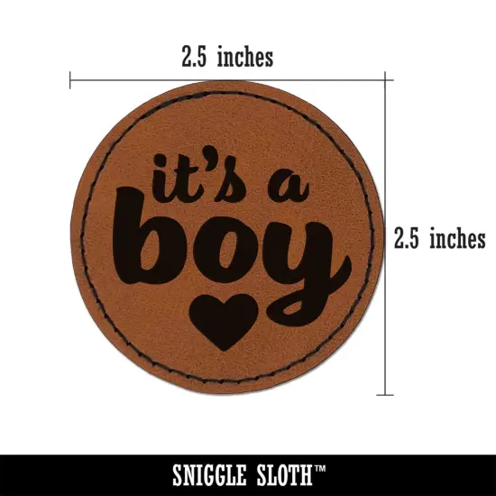 It's a Boy Baby Shower Party Round Iron-On Engraved Faux Leather Patch Applique - 2.5" Brown {3}