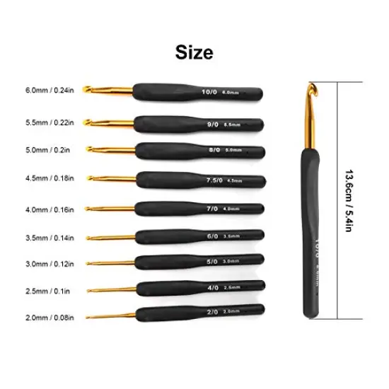 9 Pieces Crochet Hook Set 2.0mm - 6.0mm Knitting & Crochet Supplies with Ergonomic Handle Crochet Hooks Kit for Arthritic Hands Sweater Sewing Thread Black Handle Craft Accessories Knitting Tools {1}