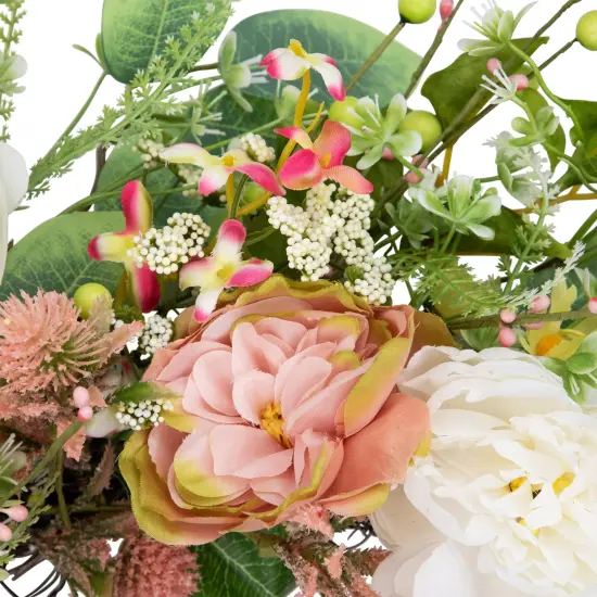 Northlight Rose and Hydrangea Floral Spring Wreath - 26" - Pink and Yellow {6}