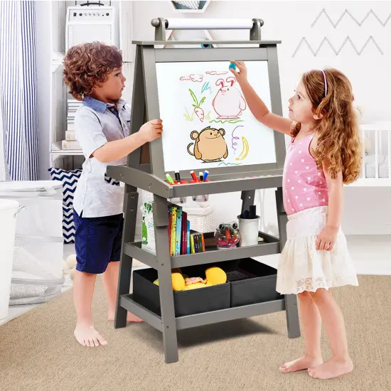 3 in 1 Double-Sided Storage Art Easel Grey {3}