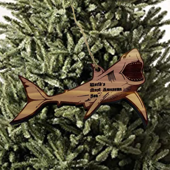 Shark Worlds Most Awesome Son - Cedar Ornament {2}