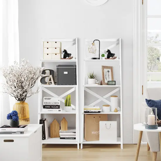 Costway 4-Tier Ladder Shelf Bookshelf Bookcase Storage Display Plant Leaning Shelf White {5}