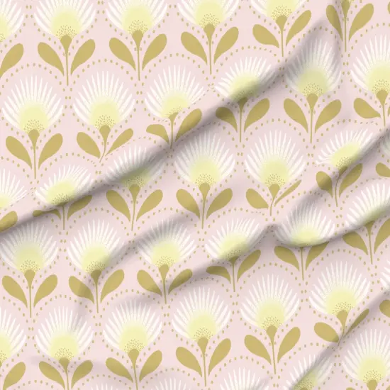 Various Fabrics by the Yard or Fat Quarter Mid Century Deco Pale Pink Butter Yellow Leaves Custom Printed Fabric by Spoonflower {6}