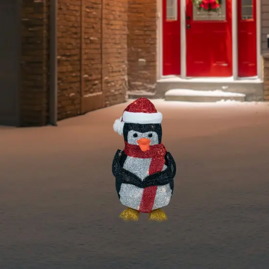 Northlight 19.5" White and Red Lighted Penguin with Santa Hat Outdoor Christmas Decoration {3}
