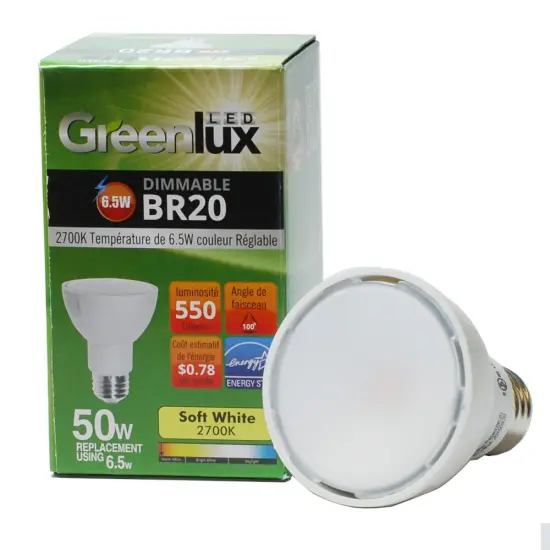 High Quality LED 6.5W BR20 2700K 550 Lumens Dimmable Soft White Bulb - 50w Equiv. {2}