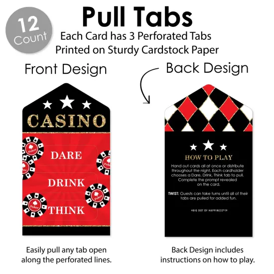Big Dot of Happiness Las Vegas - Casino Party Game Pickle Cards - Dare, Drink, Think Pull Tabs - Set of 12 {4}