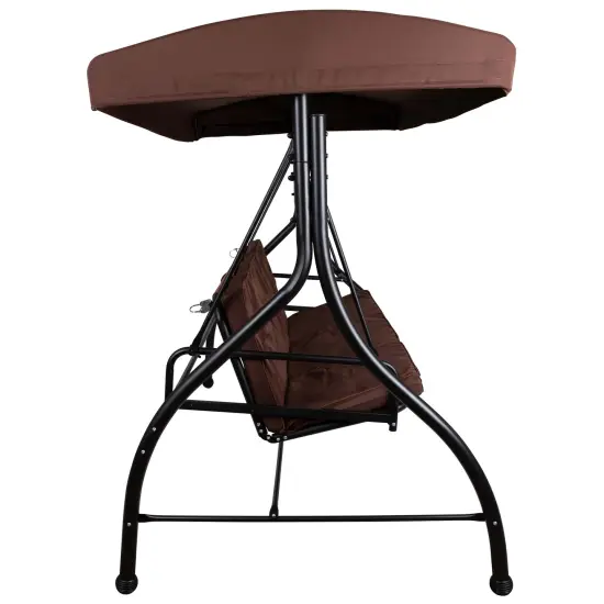 Emma and Oliver 3-Seat Outdoor Steel Converting Patio Swing and Bed Canopy Hammock Brown {5}