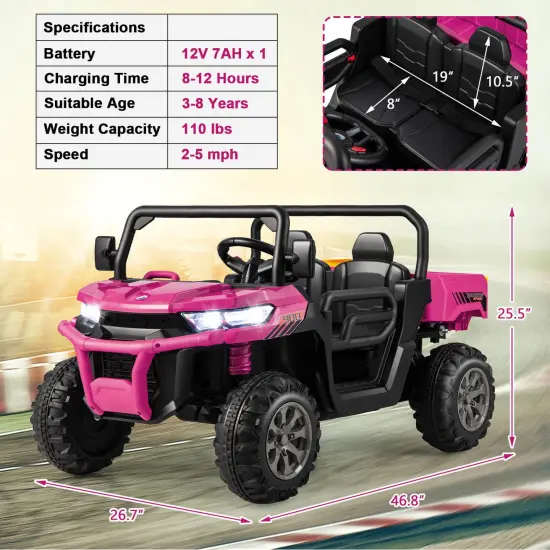 Steel 2-Seater Kids Dump Truck with Remote, Shovel and Off-Road Performance Pink {4}
