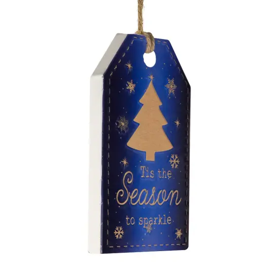 Northlight 12.25" Tis the Season to Sparkle Blue Christmas Gift Tag Wall Decoration {4}