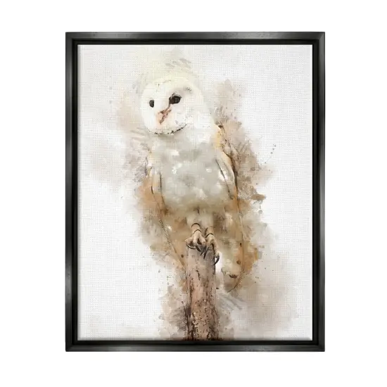 Stupell Industries Perched Barn Owl Wildlife Framed Floater Canvas Wall Art Gray Floater Frame {7}