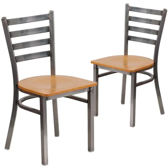 Emma and Oliver 2 Pack Clear Coated Ladder Back Metal Restaurant Chair Natural/ClearCoated {1}