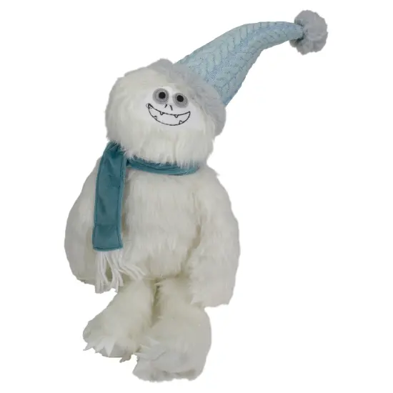 Northlight Plush Sitting Yetiwith Knitted Hat Christmas Figure - 22" - White and Blue {1}