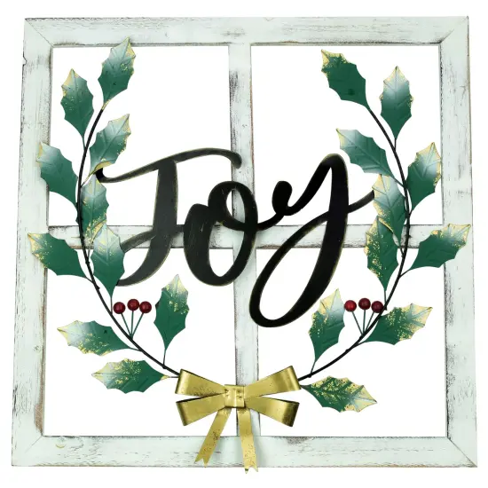 Northlight 23.75" Joy Window Frame with Holly Christmas Wall Sign White {1}
