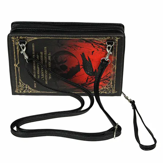 Black Vinyl Edgar Allen Poe Stories & Poetry Book Handbag Novelty Crossbody Bag {3}