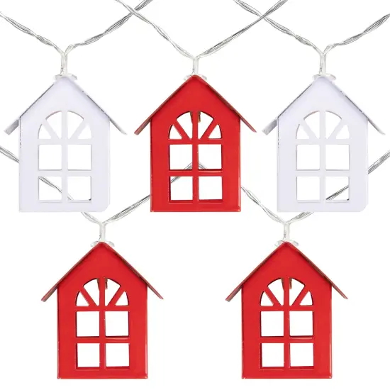 Northlight LED Metal House Christmas Lights - 6.5' Clear Wire - 10ct Red {3}