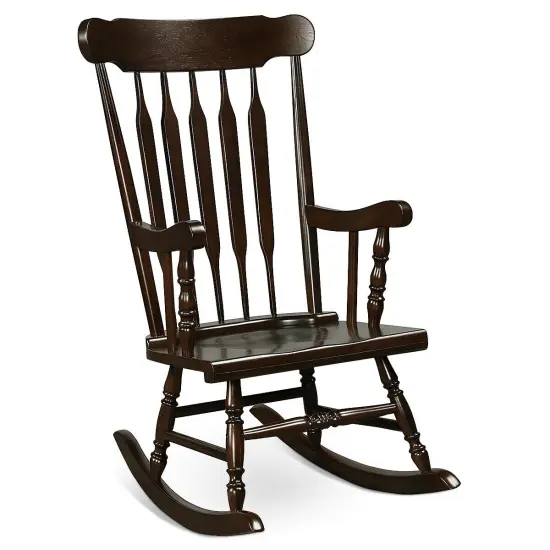 Solid Wood Porch Glossy Finish Rocking Chair Black {7}