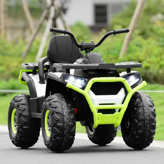 12 V Kids Electric Four Wheeler with 2 Powerful Drive Motors and Wear-Resistant Wheels Lights-White {3}