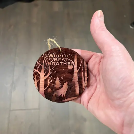 Winter Wolf Worlds Best Brother - cedar ornament {4}