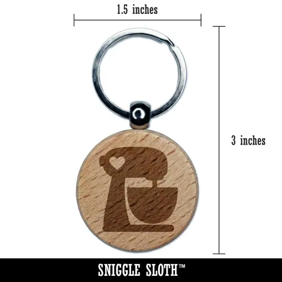 Baking Mixer with Heart Baker Engraved Wood Round Keychain Tag Charm {2}