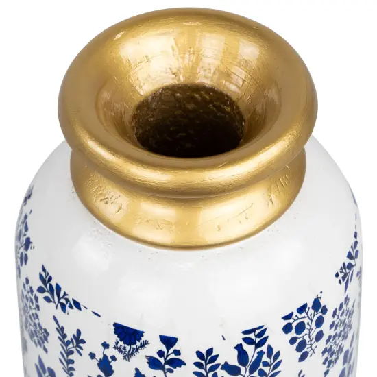 Northlight Wooden Floral Taper Candle Holder - 6"- White and Blue {6}