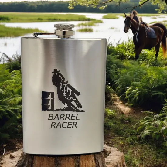 8oz Barrel Racer Stainless Steel Flask {3}