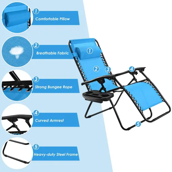 Outdoor Folding Zero Gravity Reclining Lounge Chair with Utility Tray Light Blue {6}