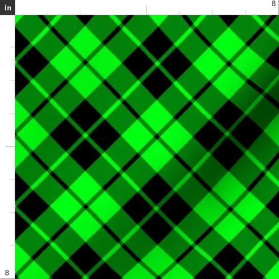 Various Fabrics by the Yard or Fat Quarter Plaid Bright Green Black Tartan Checkered Diagonal Pattern Custom Printed Fabric by Spoonflower {4}