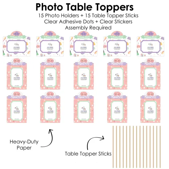 Big Dot of Happiness Pajama Slumber Party - Girls Sleepover Birthday Party Picture Centerpiece Sticks - Photo Table Toppers - 15 Pieces {6}