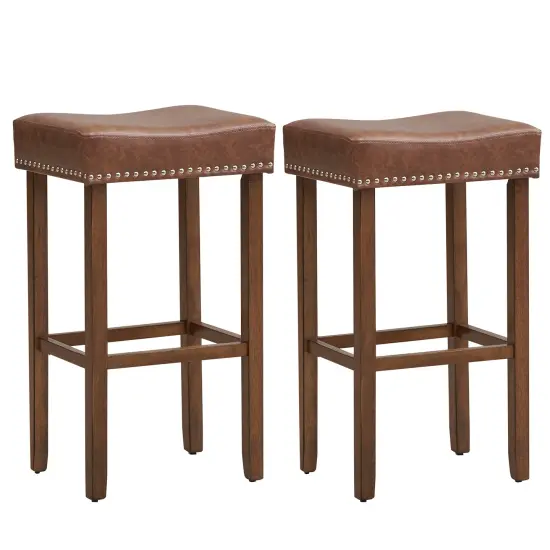 Upholstered Bar Stools Set Of 2 With Footrests For Counter Brown {3}