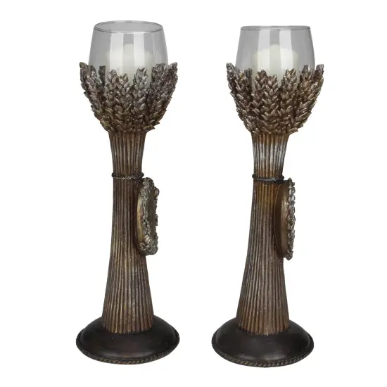 Roman Set of 2 Brown and Clear Blessed Thanksgiving Votive Candleholders 12.5" {3}