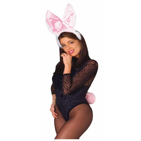 Adults Womens White And Pink Furry Easter Bunny Rabbit Set Costume Accessory {1}