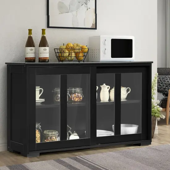 Sideboard Buffet Cupboard Storage Cabinet with Sliding Door Black {2}
