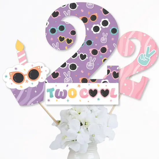 Big Dot of Happiness Two Cool - Girl - Pastel 2nd Birthday Party Centerpiece Sticks - Table Toppers - Set of 15 {4}