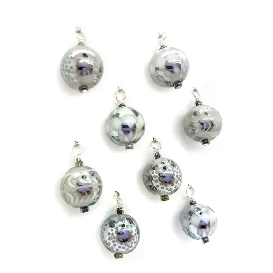 Miniature Christmas Ornaments, 8 pieces with Hooks, Silver Patterned Glass Baubles, Adorabilities {1}