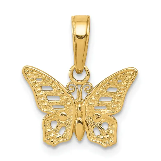 14K Yellow Gold Butterfly Charm Polished Pendant Jewerly 14mm x 13.5mm {1}