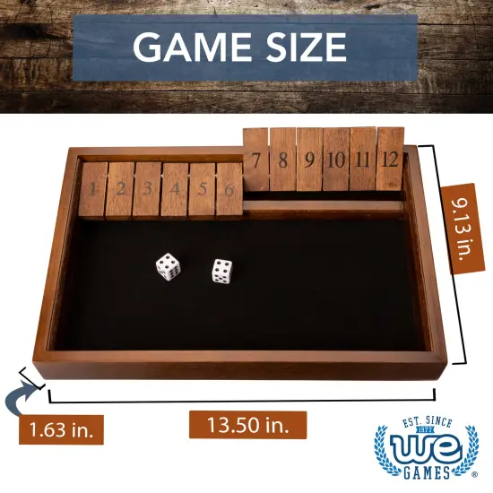 WE Games 12 Number Shut the Box Board Game, Walnut Stained Wood, 13.5 in. {3}