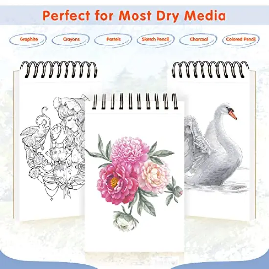 80 Sheets (68 lb/100gsm) Sketchbook | Top Spiral Bound Artist Sketch Pad | Acid Free Drawing Pad | Ideal for Kids, Beginners, Artists & Painters | Bright White {6}