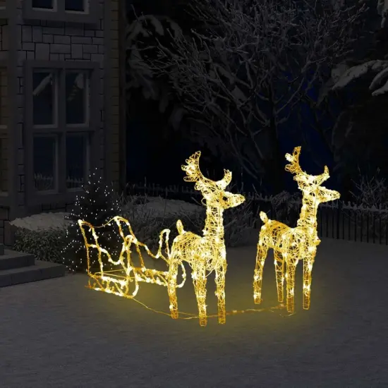 Reindeers & Sleigh Christmas Decoration 160 LEDs 51.2" Acrylic Warm white {1}